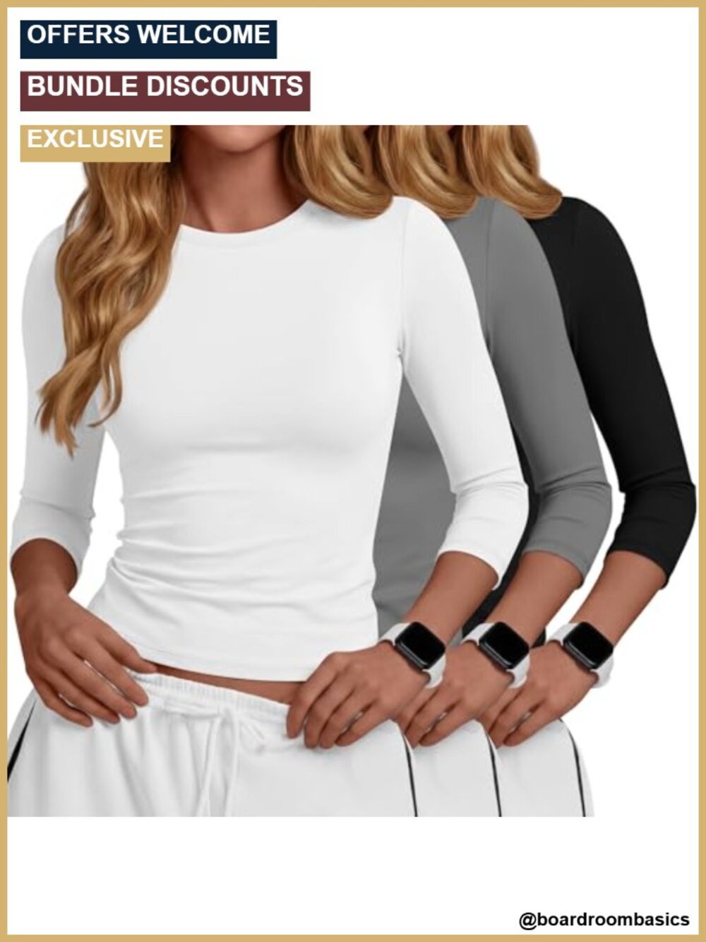 3 Pack Women's Compression Shirts 3/4 Sleeve Workout Gym Yoga Tops
